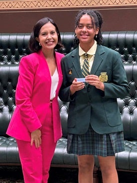 Deputy Premier and Minister for Education Prue Car with Myra, a student at Dorrigo High School.